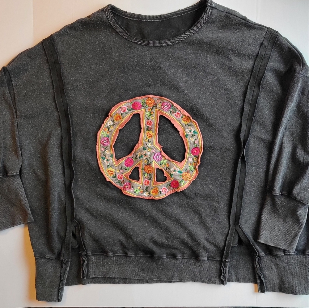 Womens Oversize Charcoal Peace Sign Sweatshirt